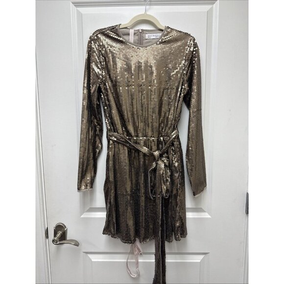 Mac Duggal Size 10 Taupe Sequin Embellish Long Sleeve Mini Cocktail Dress - Picture 4 of 8
